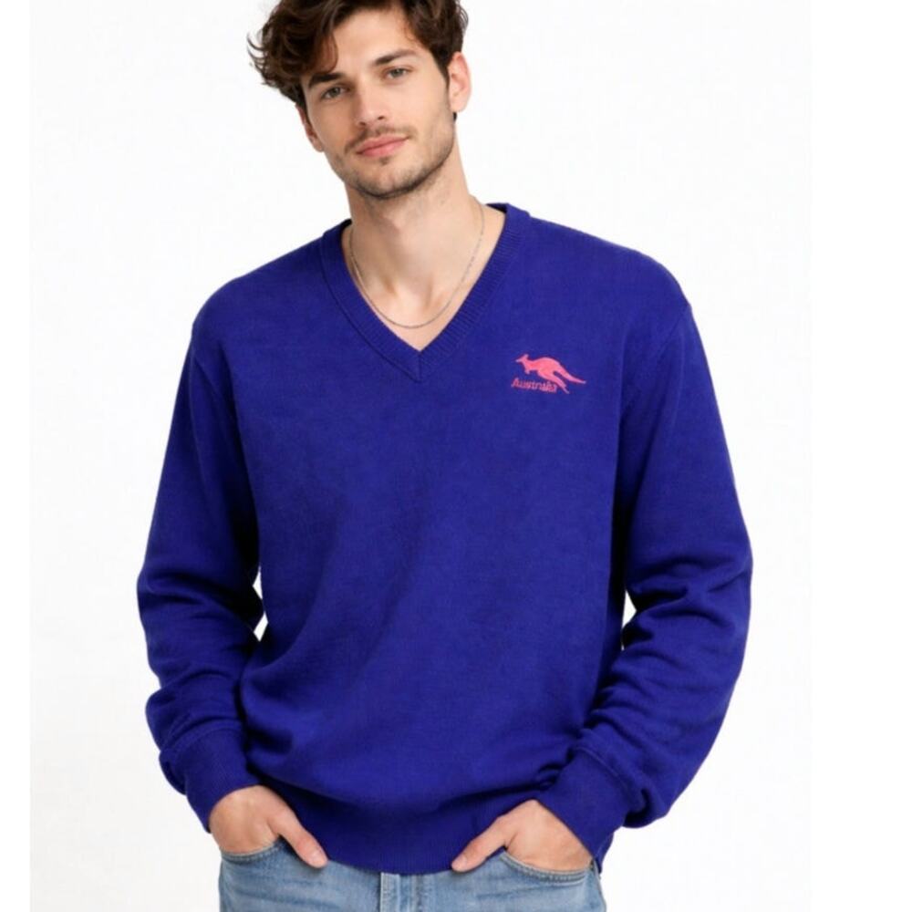 HySport International Wool Sweater Mens Sz 22 (XL) Vintage Navy W/Australia Logo